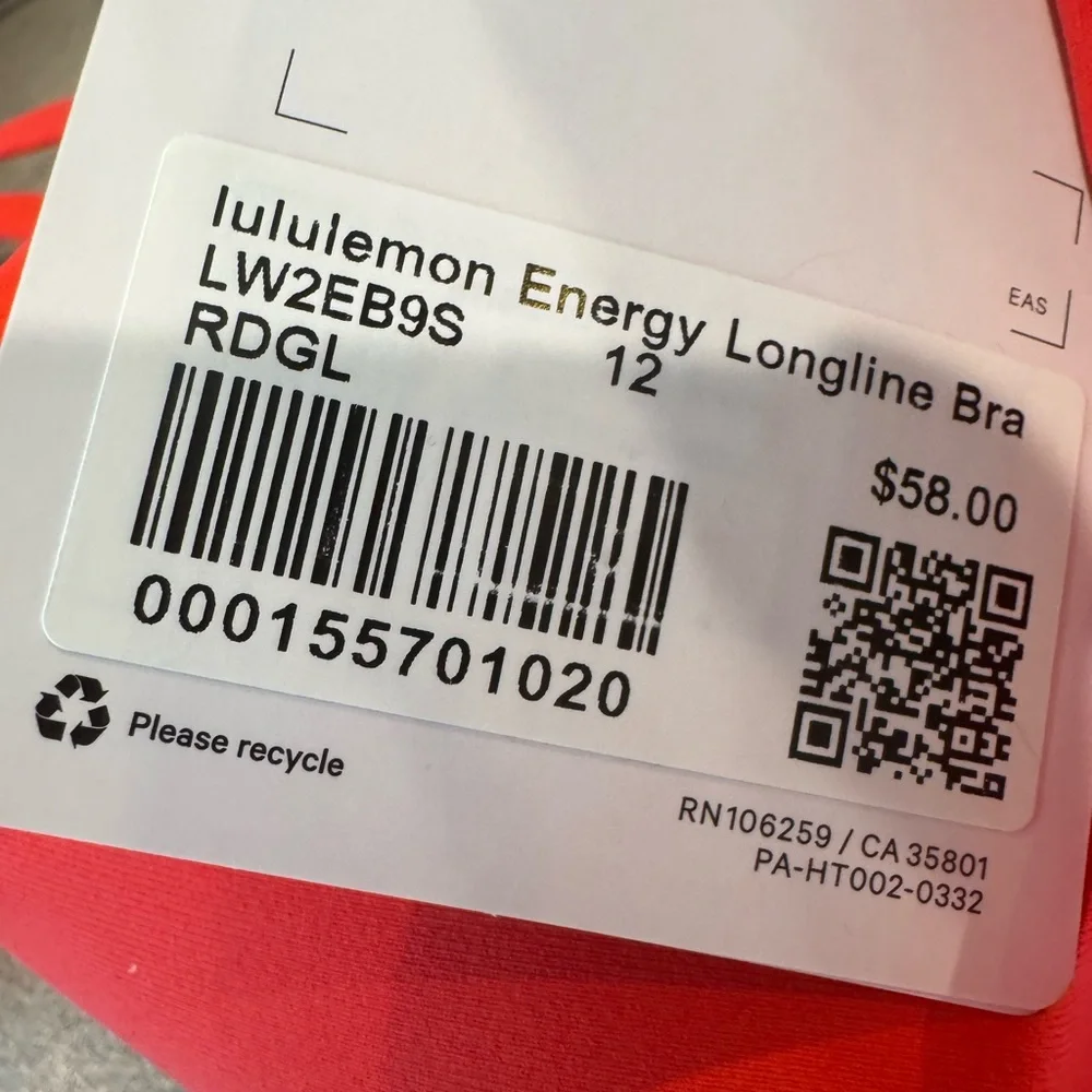NWT Lululemon Energy Longline Bra Med Support Red Glow Size 12 - Picture 5 of 7
